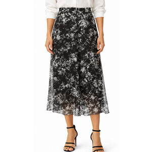 Coldwater Creek Skirt Womens 6-8 Pet Black White Artsy A-Line Stretch Lined Midi